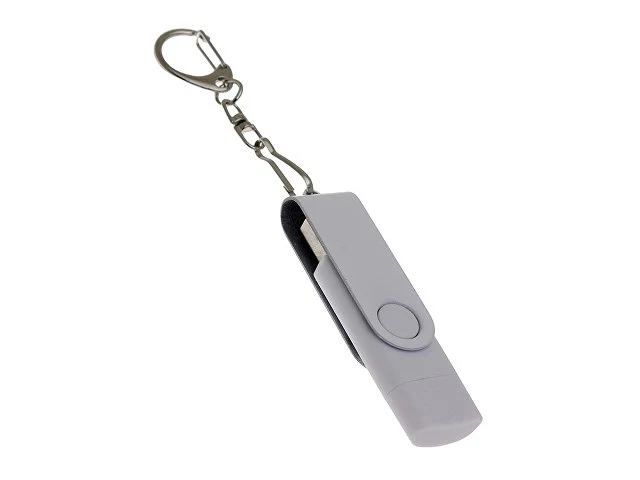 USB-флешка на 32 Гб 2 в 1 поворотный механизм, c дополнительным разъемом Type-C с одноцветным металлическим клипом, белый