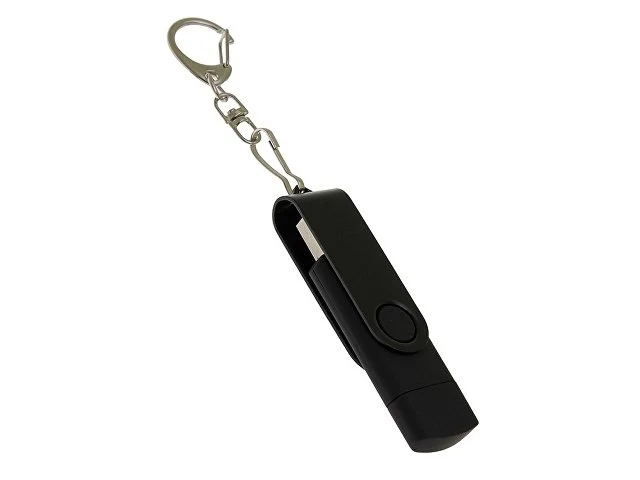 USB-флешка на 32 Гб 2 в 1 поворотный механизм, c дополнительным разъемом Type-C с одноцветным металлическим клипом, черный