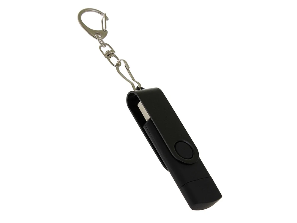 USB-флешка на 128 Гб 2 в 1 поворотный механизм, c дополнительным разъемом Type-C с одноцветным металлическим клипом, черный
