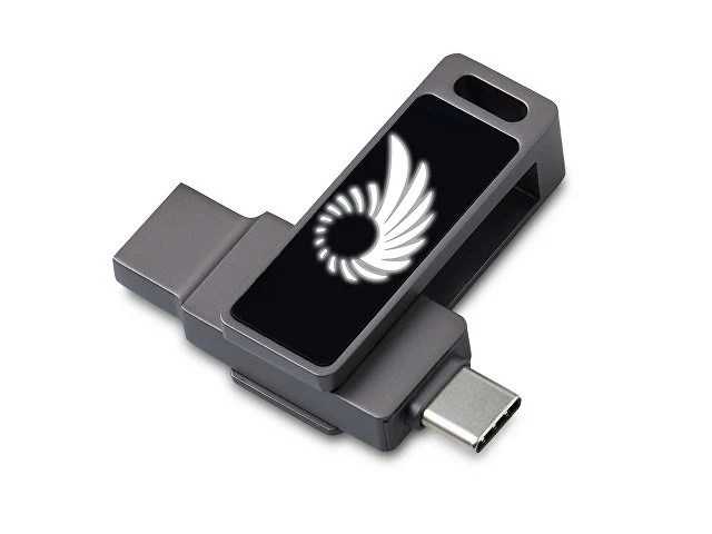 Флешка 32 ГБ USB Type-C и USB 3.0 с подсветкой лого «Спинлайт»