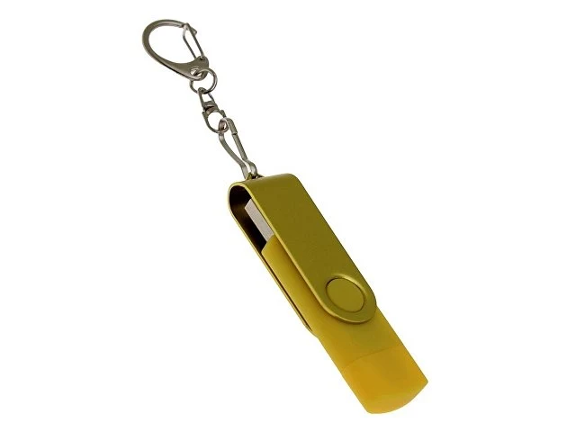 USB-флешка на 128 Гб 2 в 1 поворотный механизм, c дополнительным разъемом Type-C с одноцветным металлическим клипом, желтый