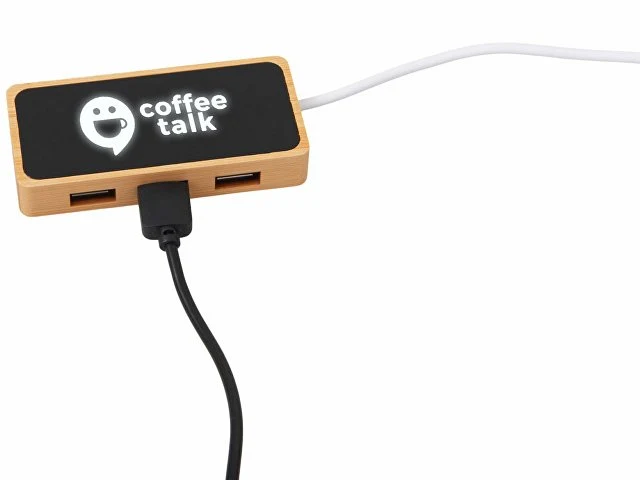 USB хаб с подсветкой лого «Reedia S5», 3*USB, 1*Type C, бамбук, черный