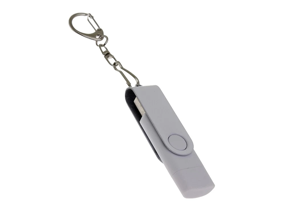 USB-флешка на 64 Гб 2 в 1 поворотный механизм, c дополнительным разъемом Type-C с одноцветным металлическим клипом, белый