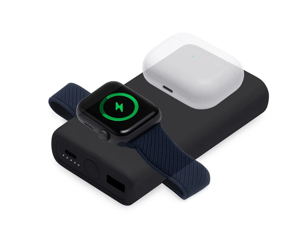 Внешний беспроводной аккумулятор 2-в-1 с функцией зарядки Apple Watch, QC/PD «AtomIQ», 10000 мАч