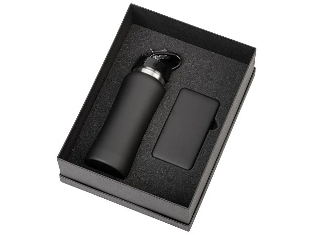 Подарочный набор с бутылкой для воды и повербанком С1, 5000 mAh, черный