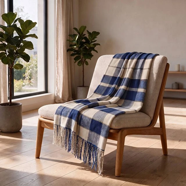 Плед акриловый в клетку Tartan, синий