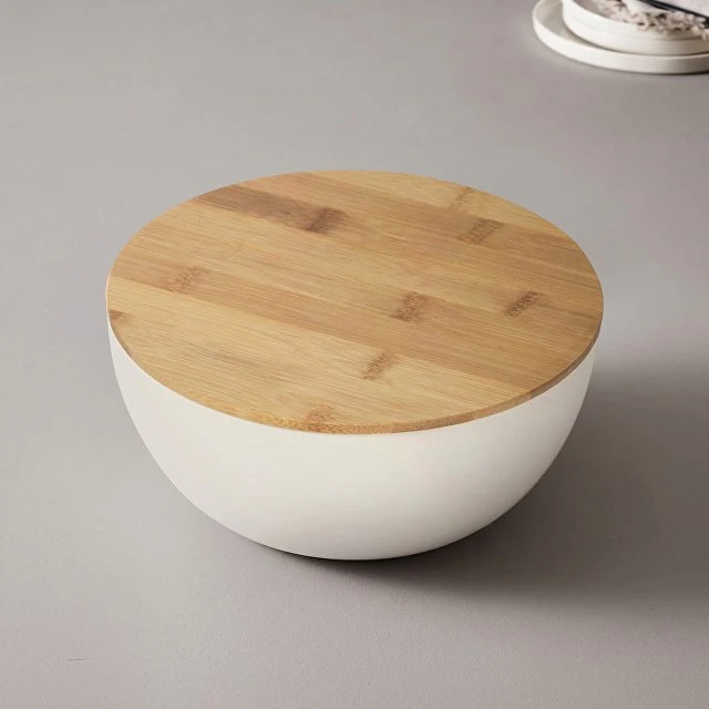 Салатник Bowl с бамбуковой крышкой, бежевый