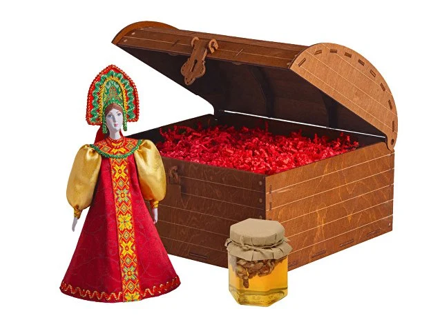 Подарочный набор: кукла фарфоровая, мед, красный