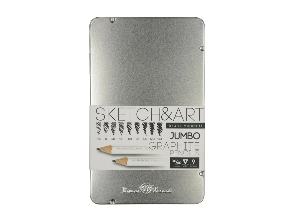 Набор чернографитовых карандашей  "Sketch & Art"  утолщенные,9 шт. hb-14b,  металлическая коробка с ложементом