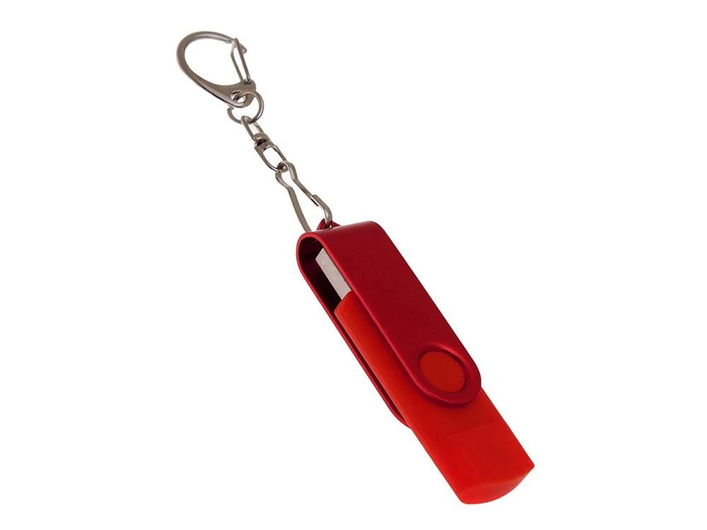 USB-флешка на 16 Гб 2 в 1 поворотный механизм, c дополнительным разъемом Type-C с одноцветным металлическим клипом, красный
