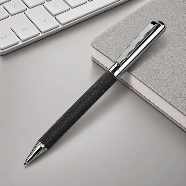 Шариковая ручка из переработанной стали и переработанной кожи "Venera", серая
