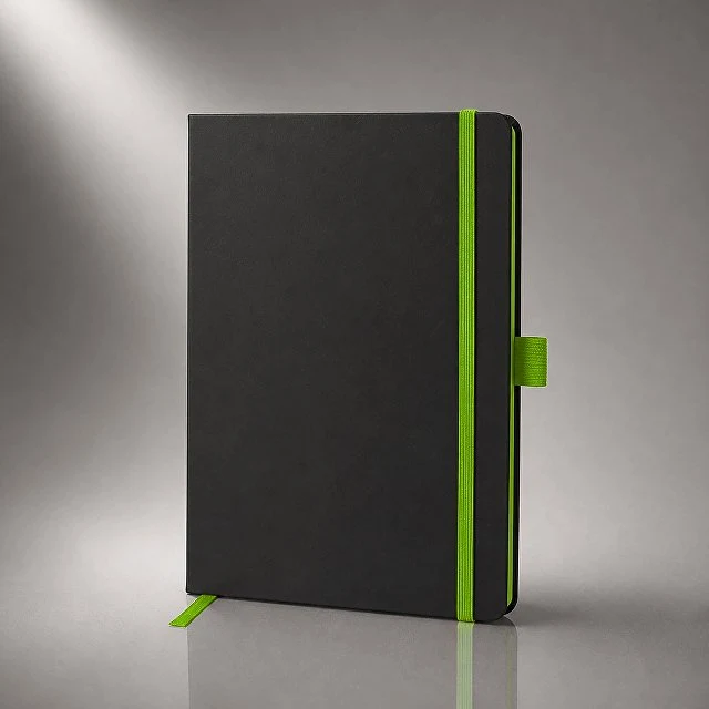 Блокнот "ColorNote Black", твердая обложка A5, 80 листов, черный с зеленым яблоком