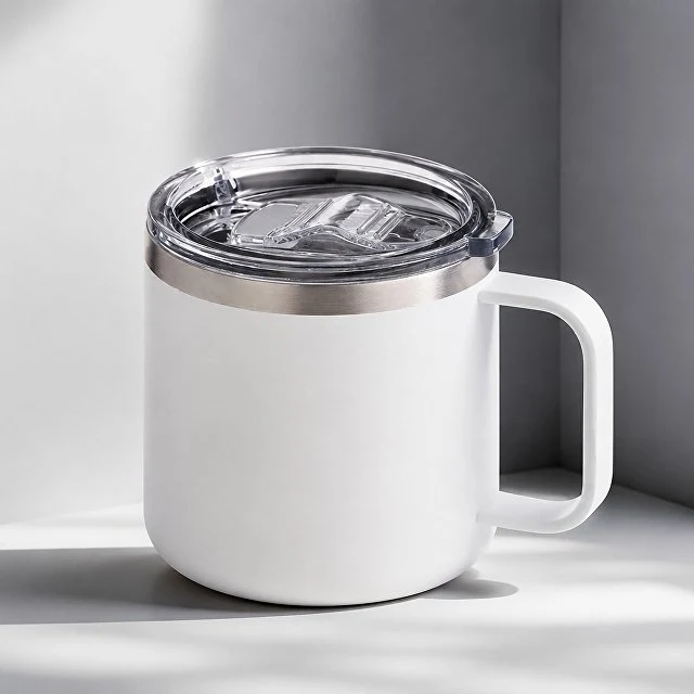 Кружка стальная Alaska с крышкой слайдером, powder coating, белый (Р)