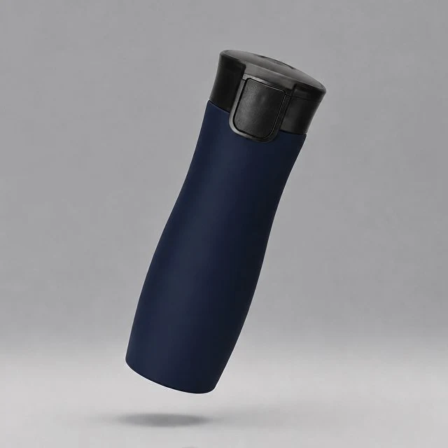 Вакуумная термокружка с кнопкой Streamline, Waterline, soft-touch, тубус, темно-синий
