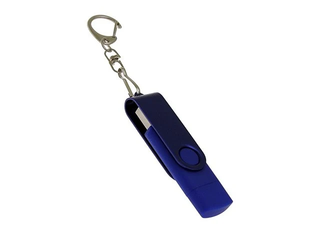 USB-флешка на 256 Гб 2 в 1 поворотный механизм, c дополнительным разъемом Type-C с одноцветным металлическим клипом, синий