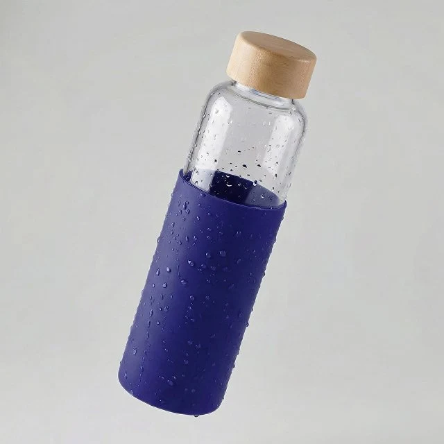 Бутылка для воды стеклянная "Refine", в чехле, 550 мл, темно-синий