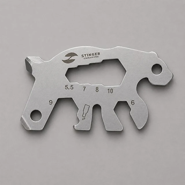 Мини-мультитул карманный Stinger, 55 x 35 мм, 5 функций, медведь, нержавеющая сталь, серебристый, в блистере