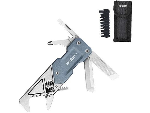 Мультитул-ключ Nextool Light Wrench W1 с набором бит, 6 функций, голубо-серый (NE20270)