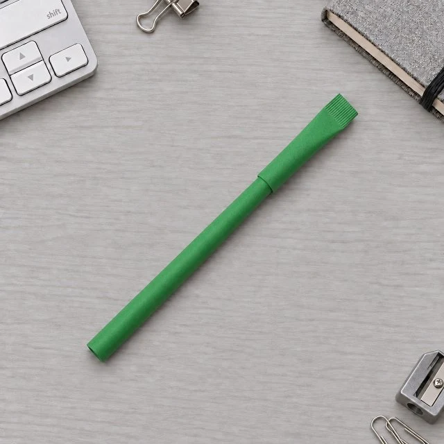 Ручка картонная с колпачком "Recycled", зеленый классик