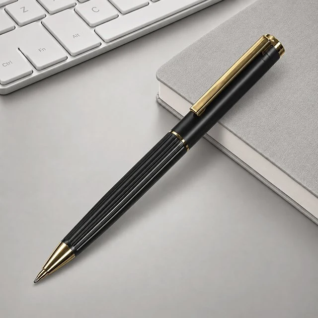 Шариковая металлическая ручка с золотистым слоем "Monarch Gold", черная