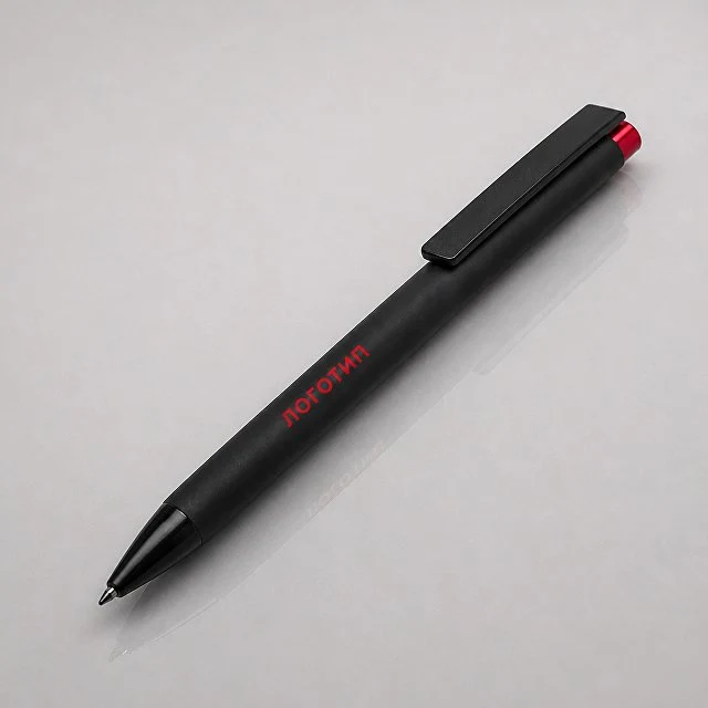Ручка металлическая шариковая "Taper Metal" софт-тач с цветным зеркальным слоем, черный с красным