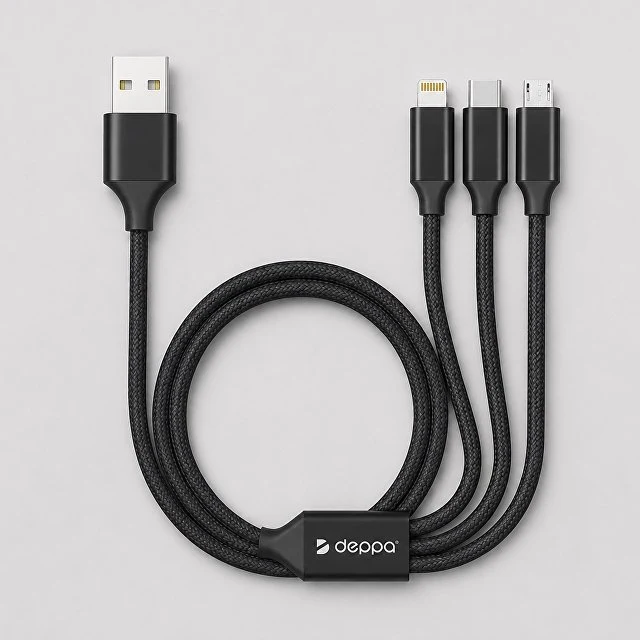 Дата-кабель 3 в 1: micro USB, USB-C, Ligthning, алюминий, 1.2м, черный, Deppa