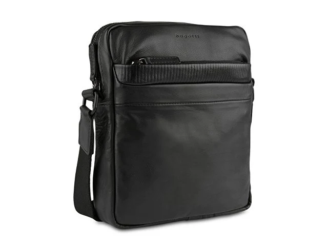 Сумка наплечная мужская BUGATTI ДЖОЭЛ | JOEL, черная, натуральная воловья кожа, 22х4,5х21,5 см