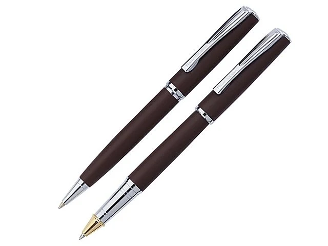 Набор Pierre Cardin коллекция «ПАРА (PEN&PEN)»: ручка шариковая + роллер. Корпус - латунь и матовое порошковое покрытие. Отделка и детали дизайна - сталь, хром. Цвет - коричневый. Упаковка Е.
