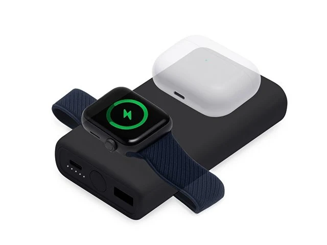 Внешний беспроводной аккумулятор 2-в-1 с функцией зарядки Apple Watch, QC/PD «AtomIQ», 10000 мАч, черный