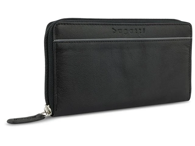 Кошелёк женский BUGATTI БАНДА | BANDA, с защитой данных RFID, чёрный, кожа козы/полиэстер, 18,5х2х10 см