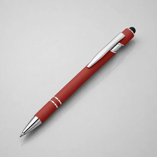 Ручка металлическая soft-touch шариковая со стилусом «Sway», красный/серебристый