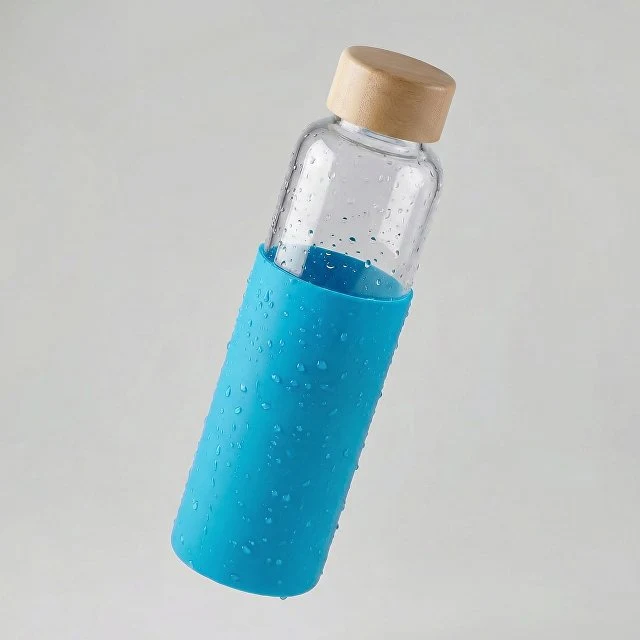 Бутылка для воды стеклянная "Refine", в чехле, 550 мл, голубой