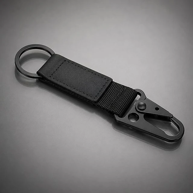 Брелок-ремувка "Carabinier" из ткани с вставкой из экокожи и карабином, черный