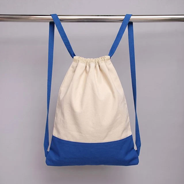 Рюкзак-мешок Cotton из хлопка 170 г, натуральный/синий